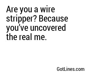 Are you a wire stripper? Because you’ve uncovered the real me.
