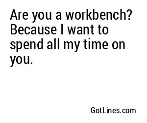 Are you a workbench? Because I want to spend all my time on you.