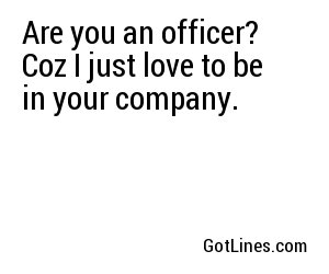 Are you an officer? Coz I just love to be in your company.
