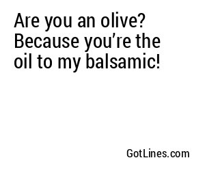Are you an olive? Because you’re the oil to my balsamic!