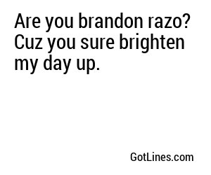 Are you brandon razo? Cuz you sure brighten my day up.
