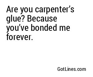 Are you carpenter’s glue? Because you’ve bonded me forever.