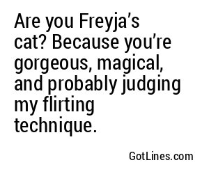 Are you Freyja’s cat? Because you’re gorgeous, magical, and probably judging my flirting technique.