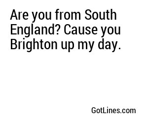 Are you from South England? Cause you Brighton up my day.
