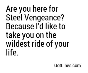 Are you here for Steel Vengeance? Because I'd like to take you on the wildest ride of your life.
