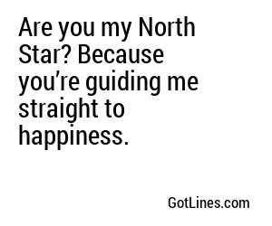 Are you my North Star? Because you’re guiding me straight to happiness.
