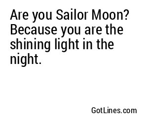 Are you Sailor Moon? Because you are the shining light in the night.