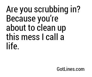 Are you scrubbing in? Because you’re about to clean up this mess I call a life.
