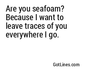 Are you seafoam? Because I want to leave traces of you everywhere I go.