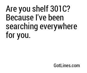 Are you shelf 301C? Because I've been searching everywhere for you.
