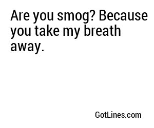 Are you smog? Because you take my breath away.
