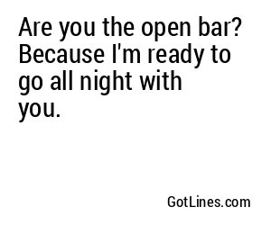 Are you the open bar? Because I'm ready to go all night with you.