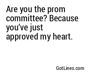 Are you the prom committee? Because you’ve just approved my heart.