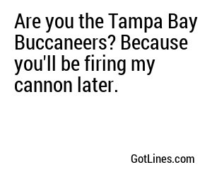 Are you the Tampa Bay Buccaneers? Because you'll be firing my cannon later.
