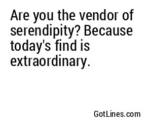 Are you the vendor of serendipity? Because today's find is extraordinary.