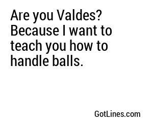 Are you Valdes? Because I want to teach you how to handle balls.
