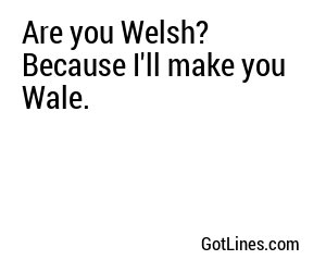 Are you Welsh? Because I'll make you Wale.
