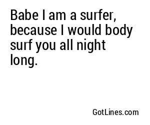 Babe I am a surfer, because I would body surf you all night long.