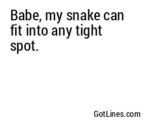 Babe, my snake can fit into any tight spot.