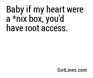 Baby if my heart were a *nix box, you'd have root access.
