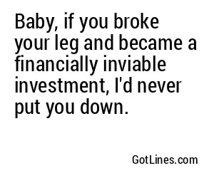 Baby, if you broke your leg and became a financially inviable investment, I'd never put you down.