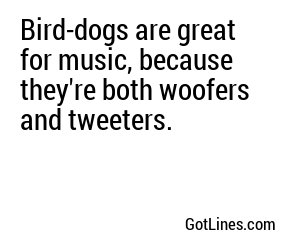 Bird-dogs are great for music, because they're both woofers and tweeters.
