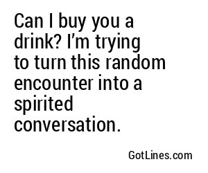 Can I buy you a drink? I’m trying to turn this random encounter into a spirited conversation.