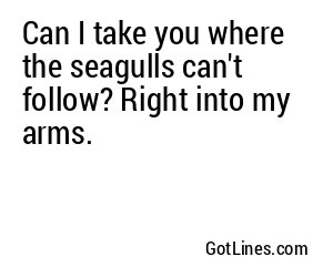 Can I take you where the seagulls can't follow? Right into my arms.