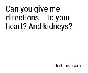 Can you give me directions... to your heart? And kidneys?
