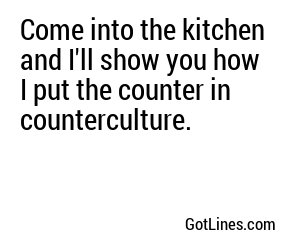Come into the kitchen and I'll show you how I put the counter in counterculture.
