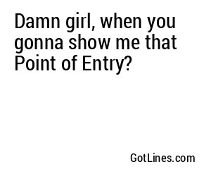 Damn girl, when you gonna show me that Point of Entry?