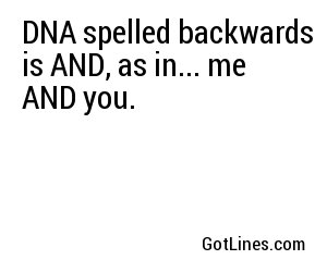 DNA spelled backwards is AND, as in... me AND you.