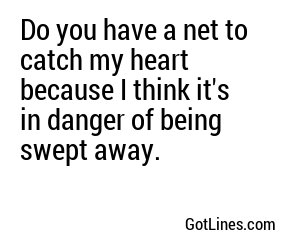 Do you have a net to catch my heart because I think it's in danger of being swept away.
