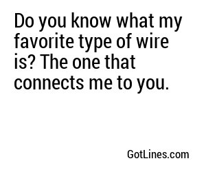 Do you know what my favorite type of wire is? The one that connects me to you.
