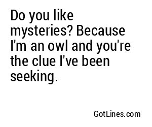 Do you like mysteries? Because I'm an owl and you're the clue I've been seeking.