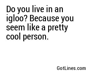 Do you live in an igloo? Because you seem like a pretty cool person.
