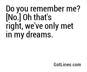 Do you remember me? [No.] Oh that's right, we've only met in my dreams.