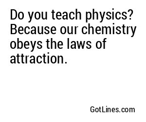Do you teach physics? Because our chemistry obeys the laws of attraction.