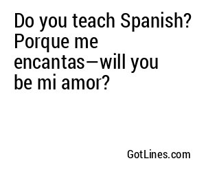 Do you teach Spanish? Porque me encantas—will you be mi amor?