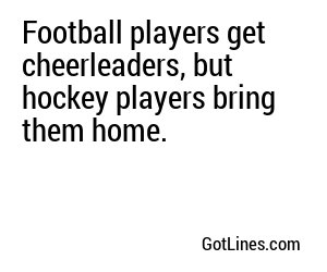 Football players get cheerleaders, but hockey players bring them home.
