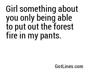 Girl something about you only being able to put out the forest fire in my pants.

