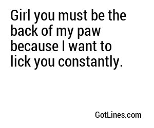 Girl you must be the back of my paw because I want to lick you constantly.
