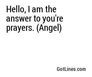Hello, I am the answer to you're prayers. (Angel)
