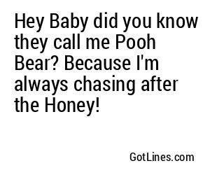 Hey Baby did you know they call me Pooh Bear? Because I'm always chasing after the Honey!