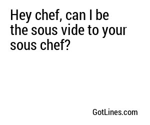 Hey chef, can I be the sous vide to your sous chef?
