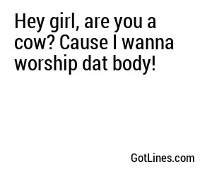 Hey girl, are you a cow? Cause I wanna worship dat body!
