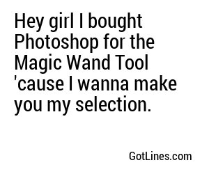 Hey girl I bought Photoshop for the Magic Wand Tool 'cause I wanna make you my selection.
