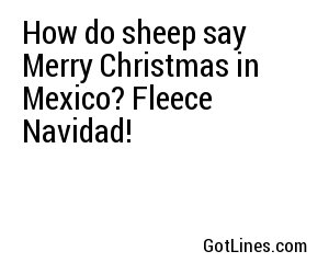 How do sheep say Merry Christmas in Mexico? Fleece Navidad!
