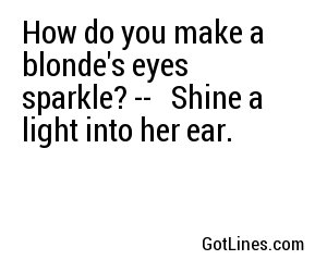 How do you make a blonde's eyes sparkle? -- 
Shine a light into her ear.