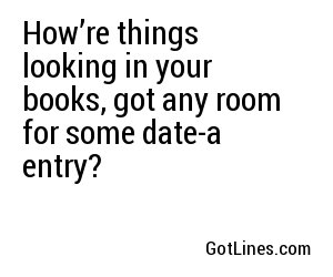 How’re things looking in your books, got any room for some date-a entry?
